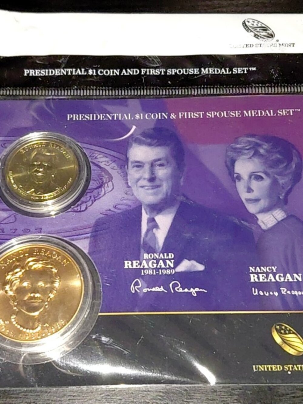 Reagan Presidential Dollar and First Spouse Bronze Medal.. In Original Packaging